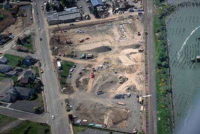 Astoria Oregon commercial aerial photography, Safeway store on Columbia River waterfront, Pacific Northwest, USA